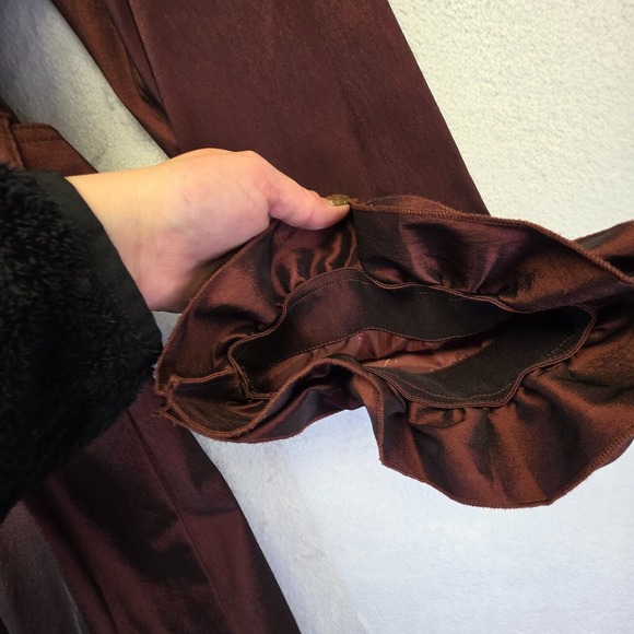 Samuel Dong Coat Women L Brown Metallic Ruffle Steampunk Satin Gothic Vintage - Picture 6 of 16